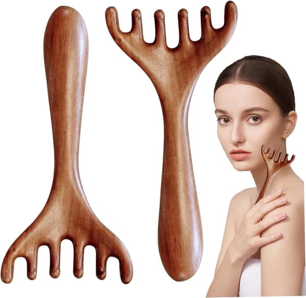 Massagekam, grov sandeltræskam, hovedmassageterapi, blodcirkulation, stressreduktion, 2 stk.