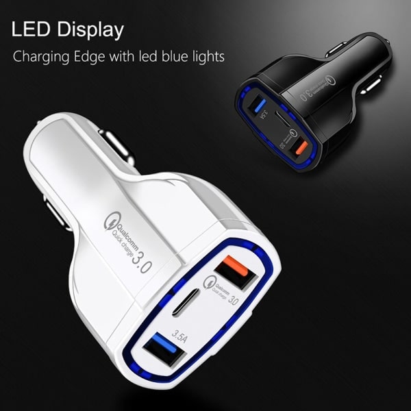 Biloplader Quick Charge PD med USB-C & 2x USB-stik Hvid 2-pak 2-Pack