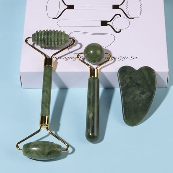 Komplett Jaderoller-set / Ansiktsmassage / Jaderoller-set Grön