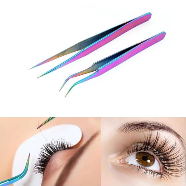 2-pakning - Pinsetter for øyenvippeextensions - Pinsettsett multicolor