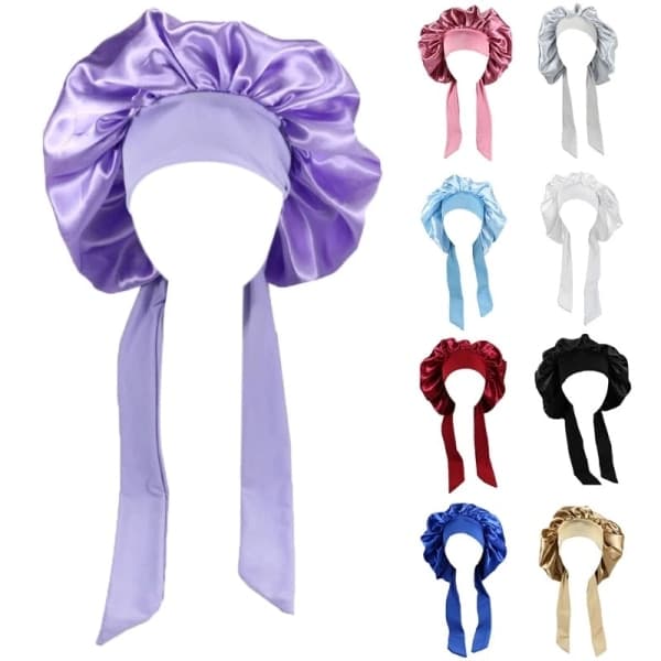 Siden Bonnet Naturligt lockigt hår Sov Satin Bonnet silver silver