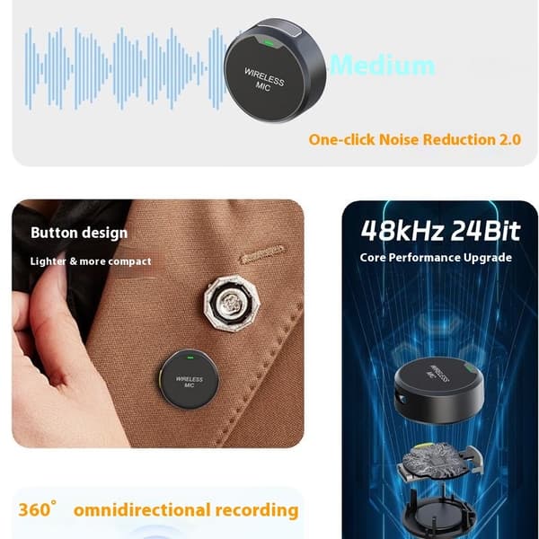 Magnetisk klipsmikrofon Støyreduserende Bluetooth 2 sendere 1 mottaker USB-C Svart