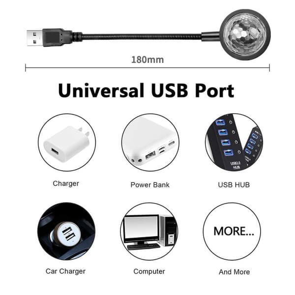 Mini USB LED Discolys til bil natlys sort