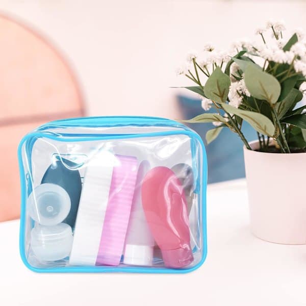 Transparent necessär för resor, TSA-certifierad, 1 liter, transparent säkerhetsväska, blå, 4-pack. blue 4pc
