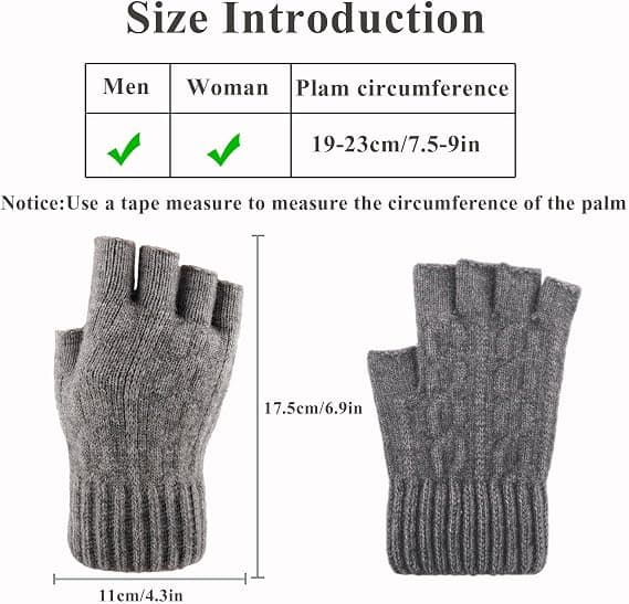 Vinter Halvfingerhandsker, Fingerløse Strikkede Handsker, Varme Elastiske Handsker til Mænd og Kvinder Light gray