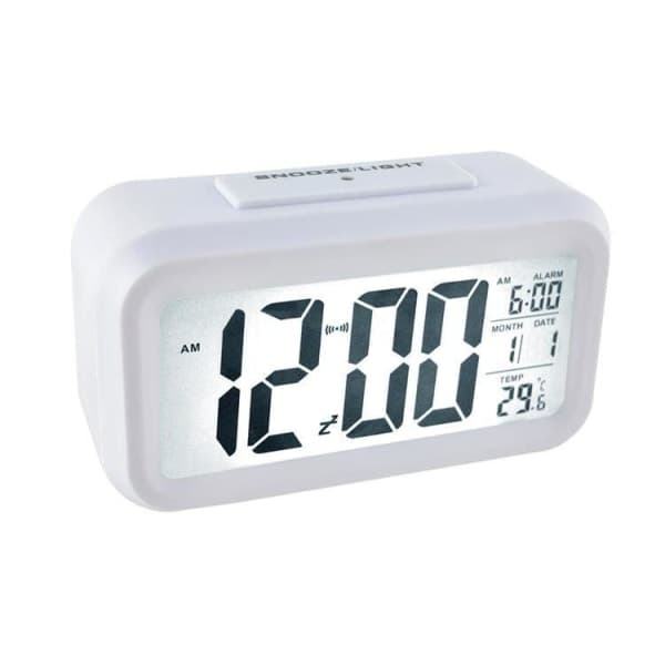ISO digitalt vækkeur med termometer, hvid