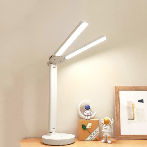 LED Skrivebordslampe Dæmpbar Dobbelthoved Bordlampe Hvid