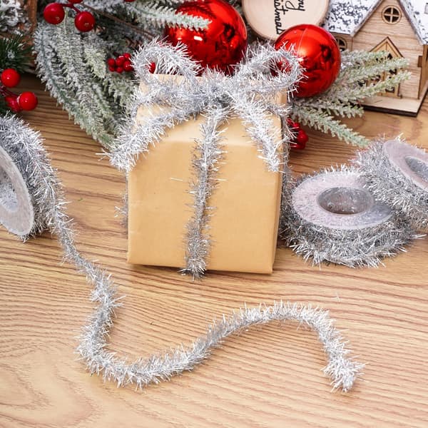 4 rullar 1,5 meter julglitterband metallkrans, silver