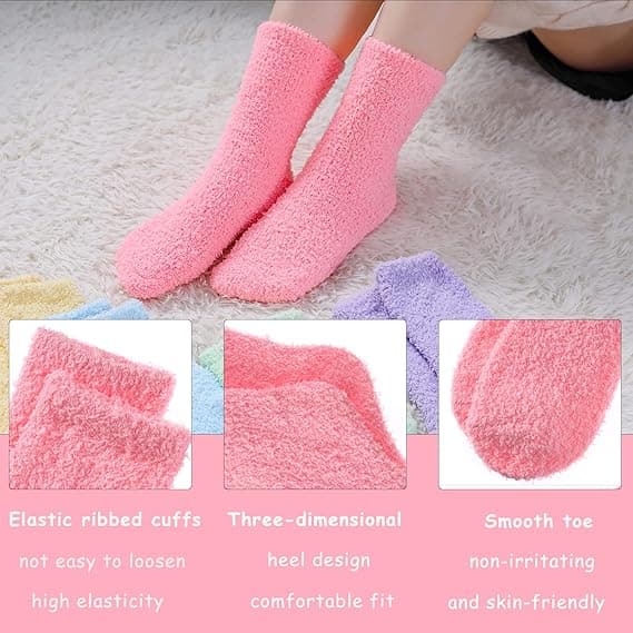 Vinterstrømper til kvinder, 5 par koralfleece gulvstrømper, tykke, fluffy, fnugfri, one size