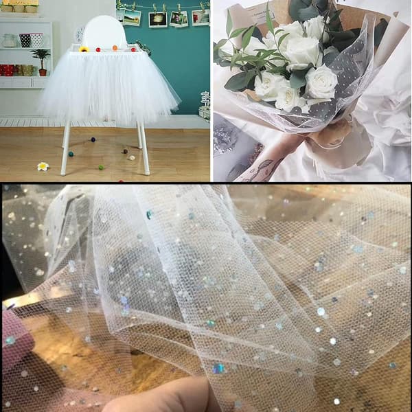 Glittrig tyll, glittertyll, bröllopstyllrulle, lämplig för dekorationer, presentinslagning, kläder