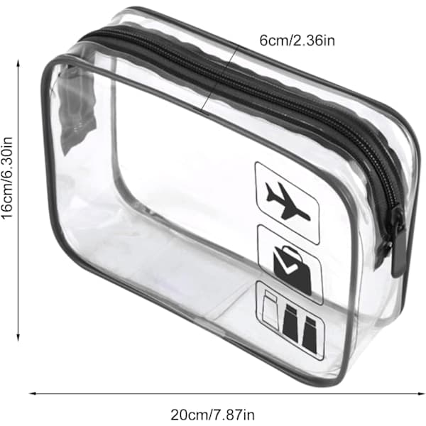 Transparent necessär för resor, TSA-certifierad, 1 liter, transparent säkerhetsväska, svart, 2-pack black 2pc