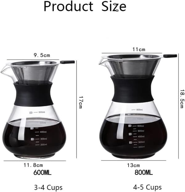 Manuell filterkaffemaskin med filter i rustfritt stål, 800 ml