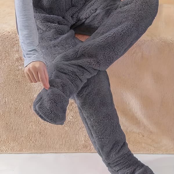 Vintervarme pyjamasbukser med fødder til kvinder, hyggelige, bløde, elastisk talje, maskinvaskbare Mørkegrå S