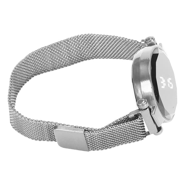LED-klocka för kvinnor, stor skärm, slitstark legering, mode, digital LED-klocka, silver