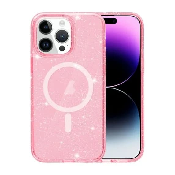 iPhone 15 Pro Max Glitter Magsafe Deksel - Rosa
