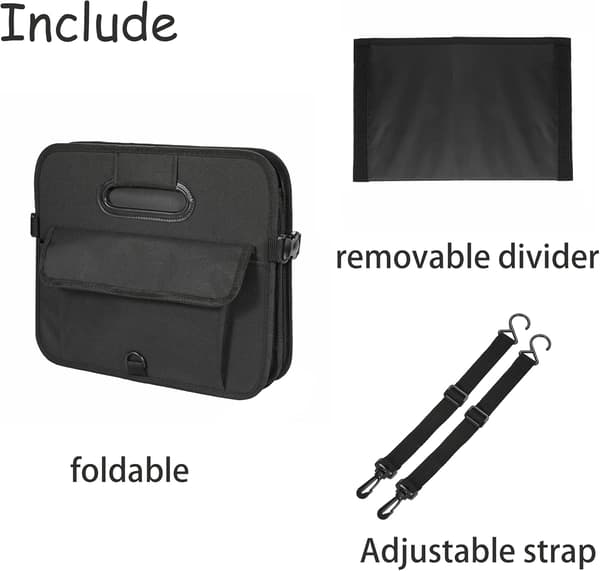 Bil bagagerums organizer, sammenklappelig med flere rum, 55L x 32B x 32H cm, sort
