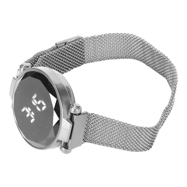 LED-klocka för kvinnor, stor skärm, slitstark legering, mode, digital LED-klocka, silver