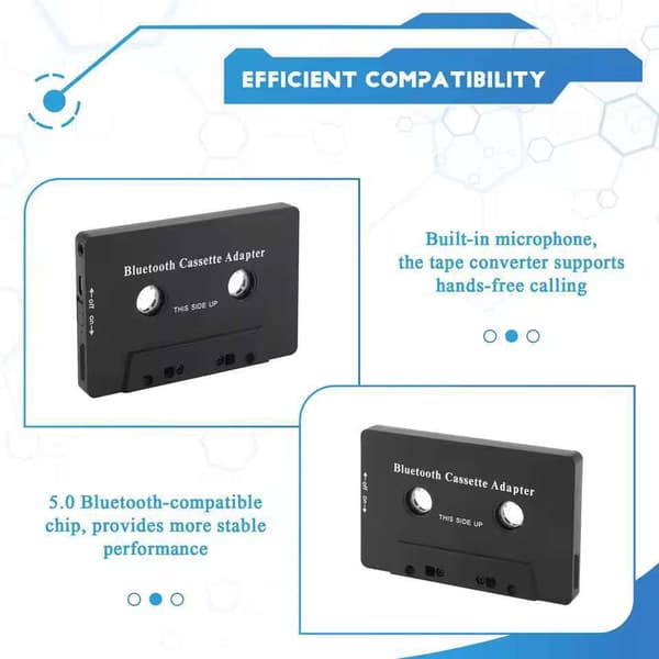Bluetooth Kassettadapter 5.0 for bilstereo, trådløs mottaker med håndfrie samtaler, svart