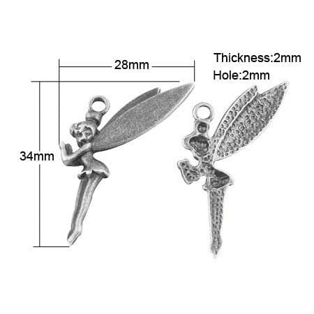 6 stk. nikkelfri Tinkerbell-formede forsølvede charms