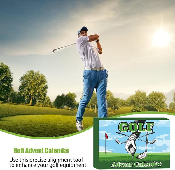 Golf Julekalender 2026 - 24 dages nedtælling med tee-markører og bolde, julekalender til golfelskere