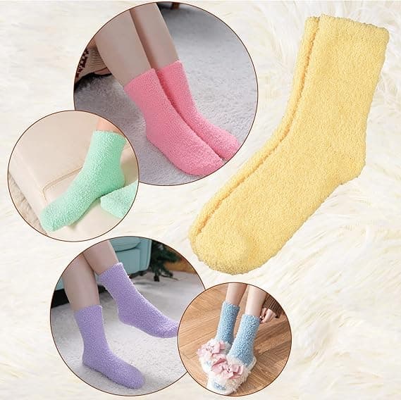 Vinterstrømper til kvinder, 5 par koralfleece gulvstrømper, tykke, fluffy, fnugfri, one size