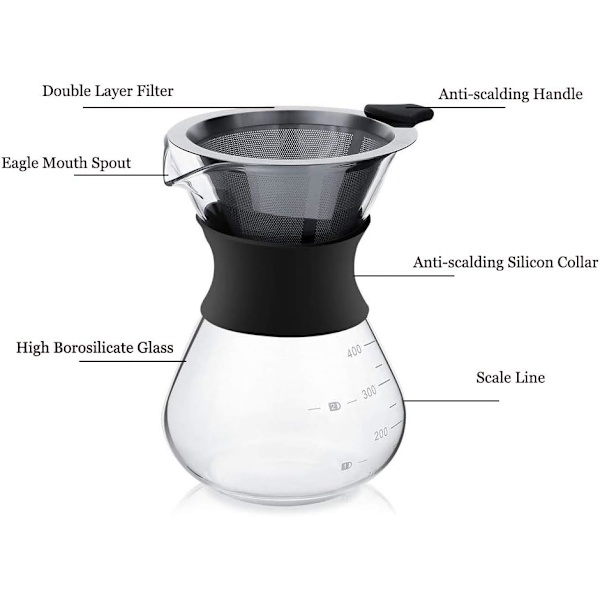 Manuell filterkaffemaskin med filter i rustfritt stål, 200 ml