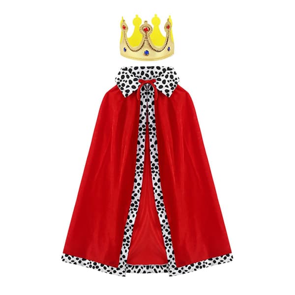 Kongekostyme for barn til Halloween, rød kappe og krone crown