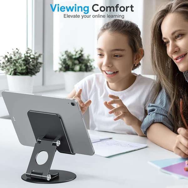 Tablet stander med 360-graders roterende base, foldbart og justerbart støtteben til tegning, sort
