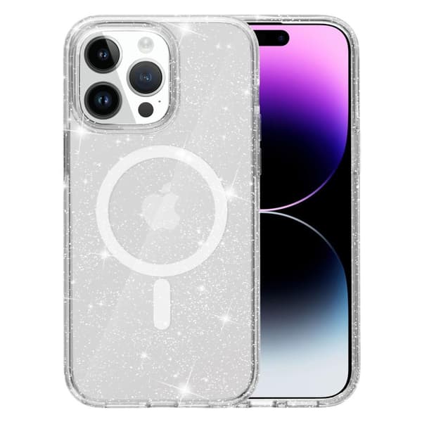 SKALO iPhone 15 Pro Max Glitter Magnetisk Ring TPU Deksel - Hvit Hvit