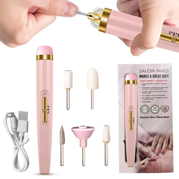 Elektrisk nagelfil - Elektrisk fil - 5 delar rosa