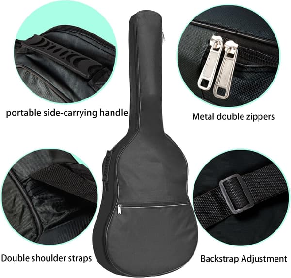 Gitarkasse, dobbel 5 mm tykk bomullsreim, 40 tommer, 41 tommer, gitarkasse i tre, svart