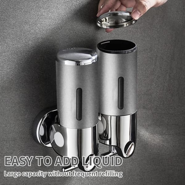 2-delad väggmonterad manuell tvåldispenser för badrum, 1000 ml, gunmetallyta.
