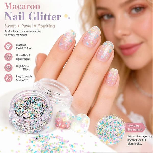 Nagelpaljetter Box - Macaronfärger, 0.1cm, UV Gel, 3D Dekorationscirkel circle