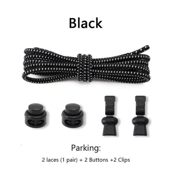 2 par elastiska skosnören med dragsko - Flexibla - Justerbara Svarta