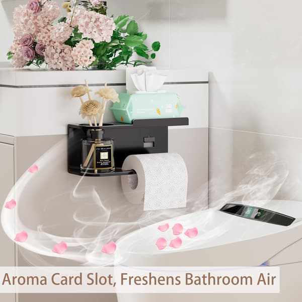 Vægmonteret toiletpapirholder, ingen boring nødvendig, rustfrit stål, til mobiltelefon, aromaterapi, grå