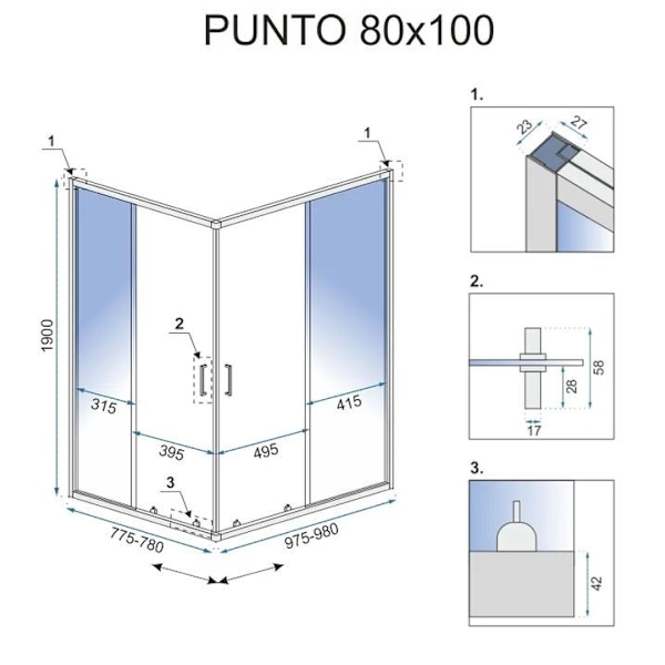 Duschkabin PUNTO GULD 80x100