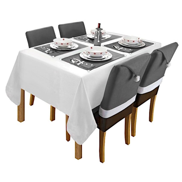 Set med grå juldekorationer för bord och stolar