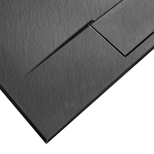 Basalt lång svart duschbricka 80x100