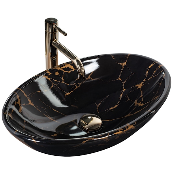 Bänkmonterad tvättställ REA Pamela Black Marble Shiny