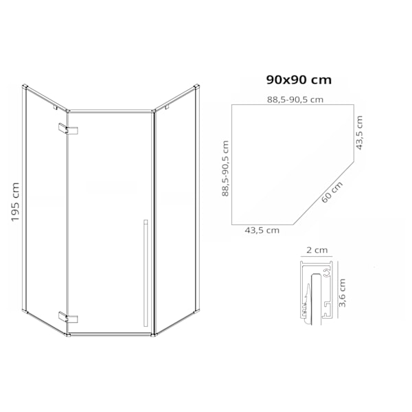 REA DIAMOND DUSCHKABIN 90X90 GULD