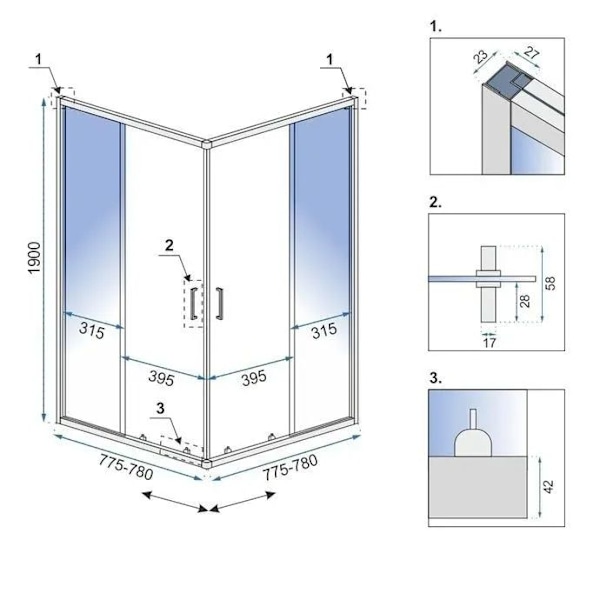 Duschhörna Rea City 80x80 Borstad Guld