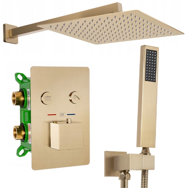 DOLD DUSCH SET FENIX DAVIS BORSTAT GULD MED TERMOSTAT + BOX