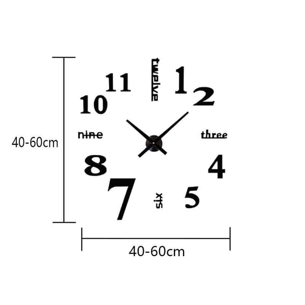40 cm DIY Suuri Seinäkello Tarra Musta Olohuone Makuuhuone Korkea