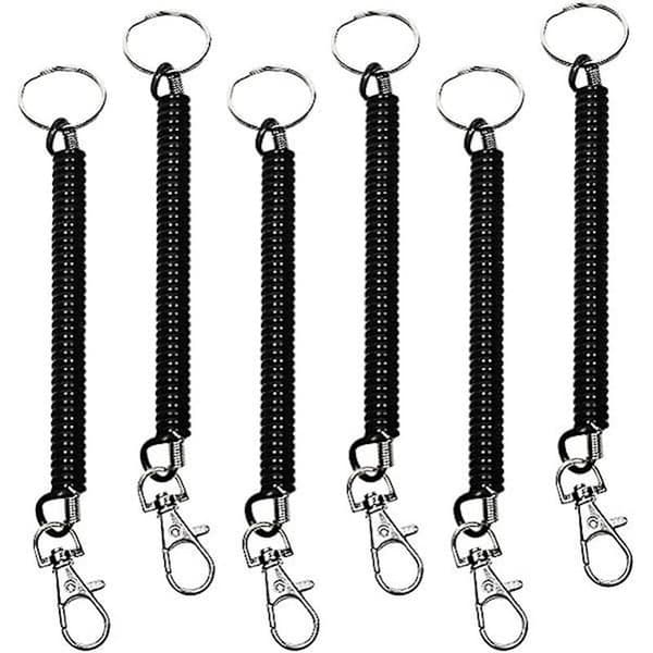 Spiral Coil Keychain with Spring Lock, Anti-theft, Stretchy Lanyard (Black)