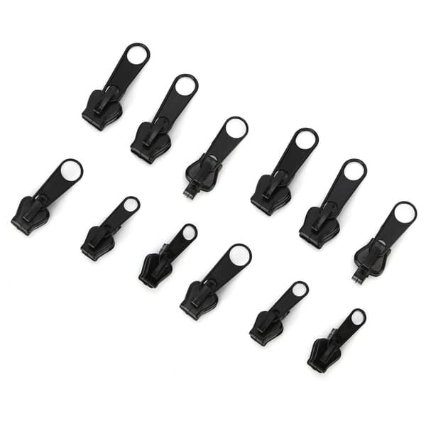 Zipper Repair Kit 12 Black Parts Fix Jackets Jeans Pants Coats Wallets