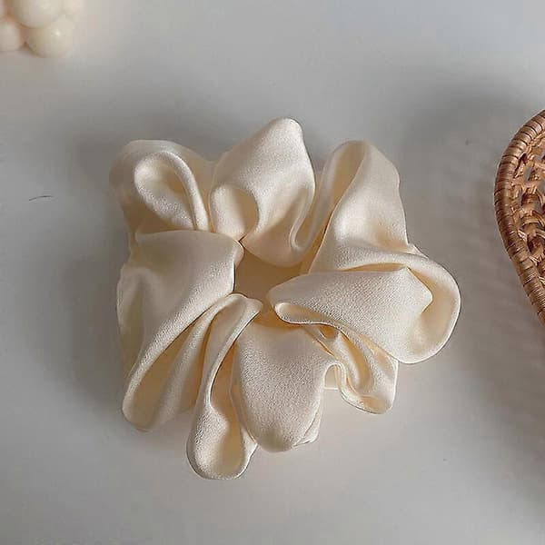 2 st Stora Satin Hår Scrunchies Elastisk Hårband Rep Enfärgad Hårring Hästsvans white