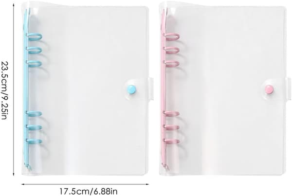 A5 Ringbind, 2-pak A5 gennemsigtigt vandtæt PVC-bind, 6-rings blødt notesbogsbind Løsbladet bindende omslag, Genopfyldeligt notesbog rundt ringbind
