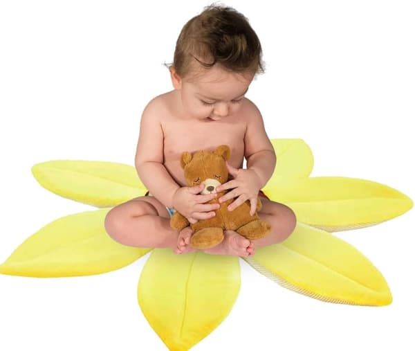 Babybadstöd blomma kudde dyna hopfällbar badkarsmatta solros snabbtorkande halkfri säkerhetskudde