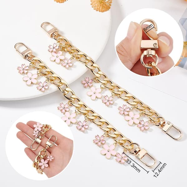 2 Pcs. Replacement Chain for Bag 20 cm Short Chain Strap Enamel Flower Charm Bag Handle Extender Decorative Bag Chain Gold Chain for Bag Hand