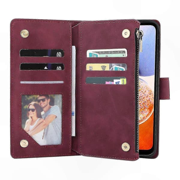Læderpung-etui med lynlås og flere kortpladser til kaffe - Kompatibel med Galaxy A35 5G Multicolor Wine Red